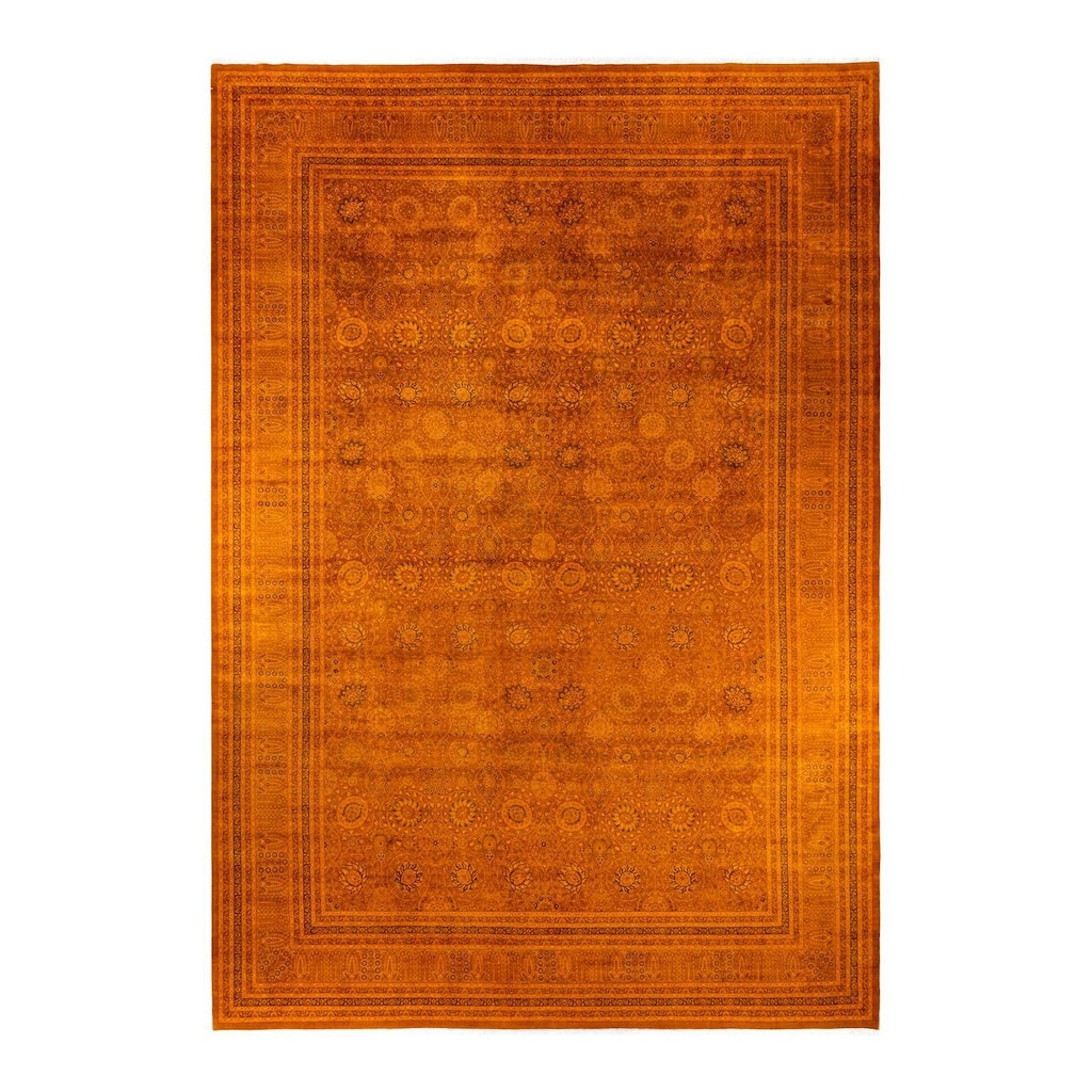 Overton Handknotted Wool Vintage Inspired Contemporary Overdyed Orange Area Rug - 18' 2" x 11' 10"