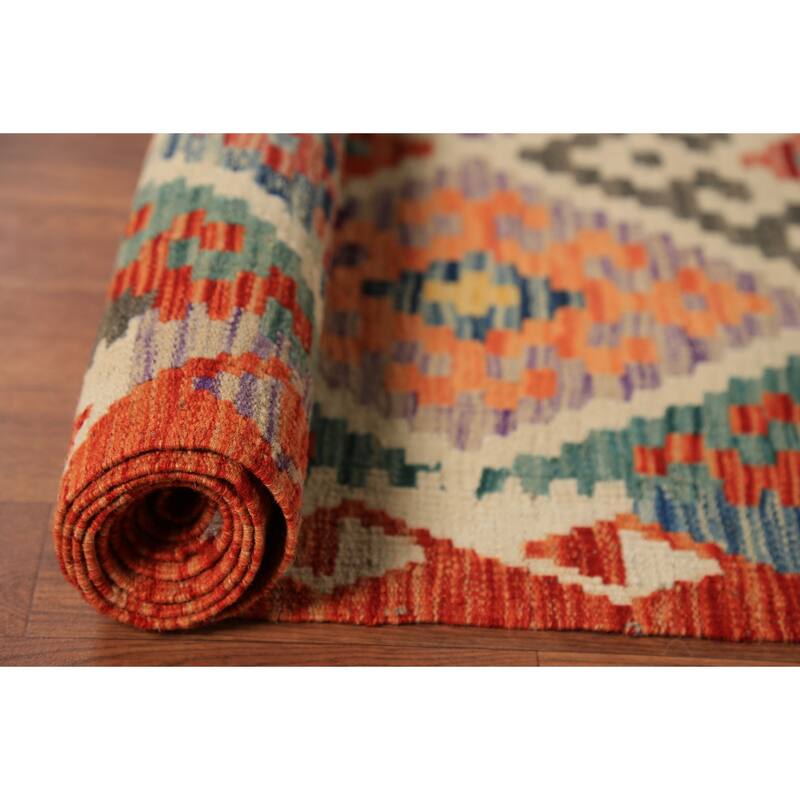 All-Over Trellis Kilim Oriental Area Rug Flatweave Wool Carpet - 8'11" x 9'11"