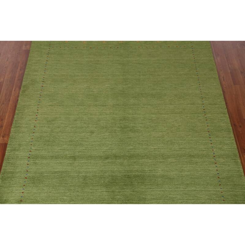 Green Gabbeh Indian Area Rug Handmade Tribal Wool Carpet - 5'2" x 7'7"