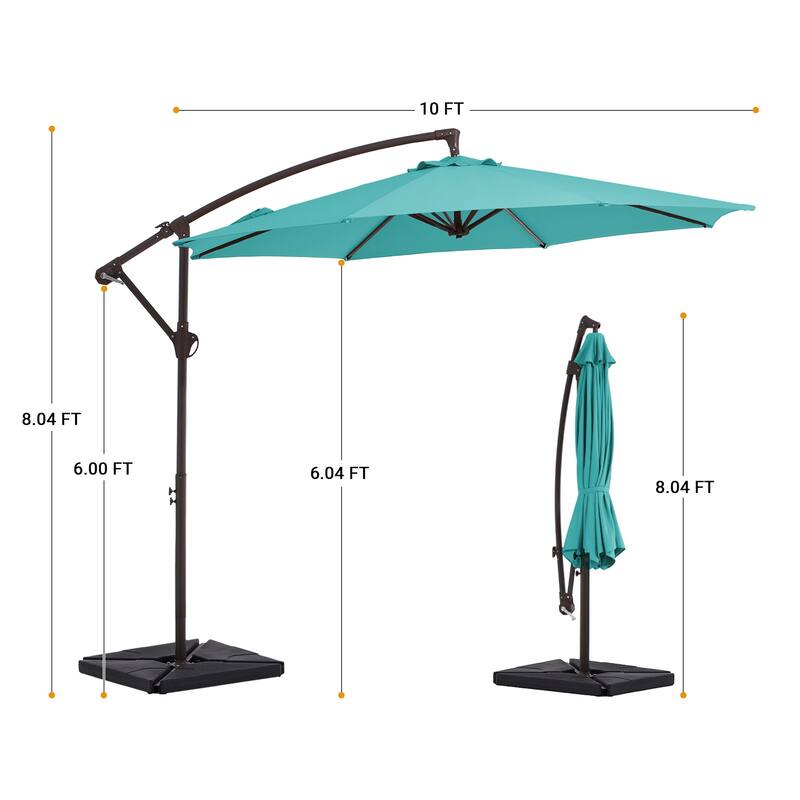 10 ft Steel Crank-lift Cantilever Umbrella With Weighted Base