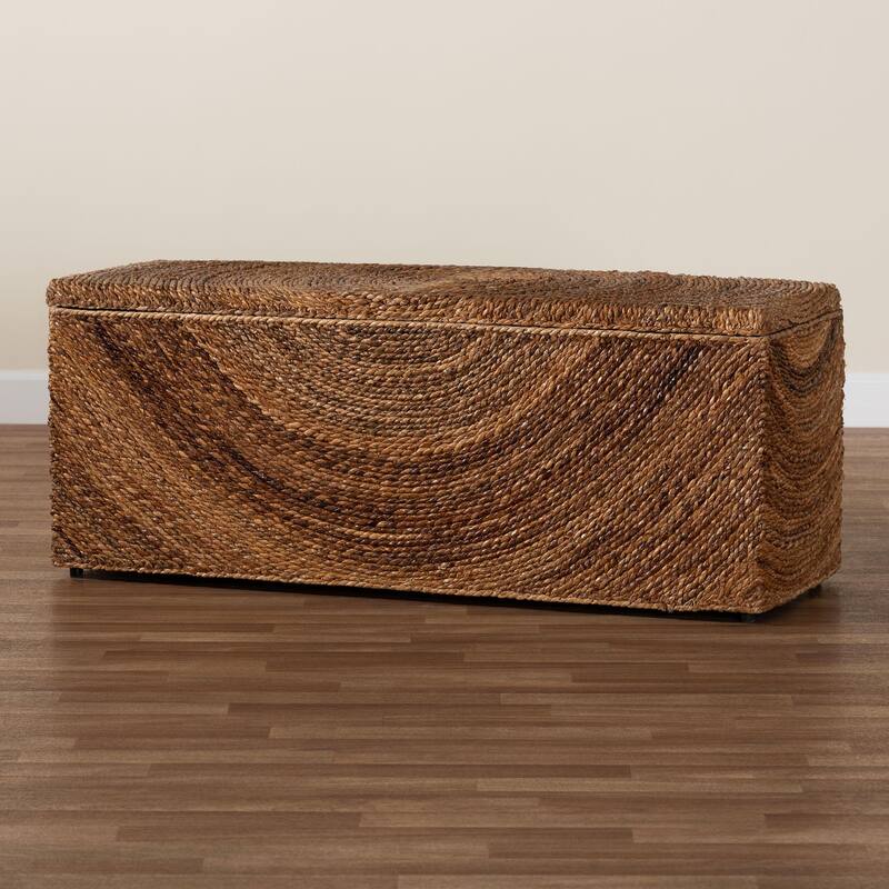 Verino Handwoven Seagrass Storage Bench with Removable Lid - Rustic Wicker Trunk Chest for Entryway, Living Room, or Bedroom