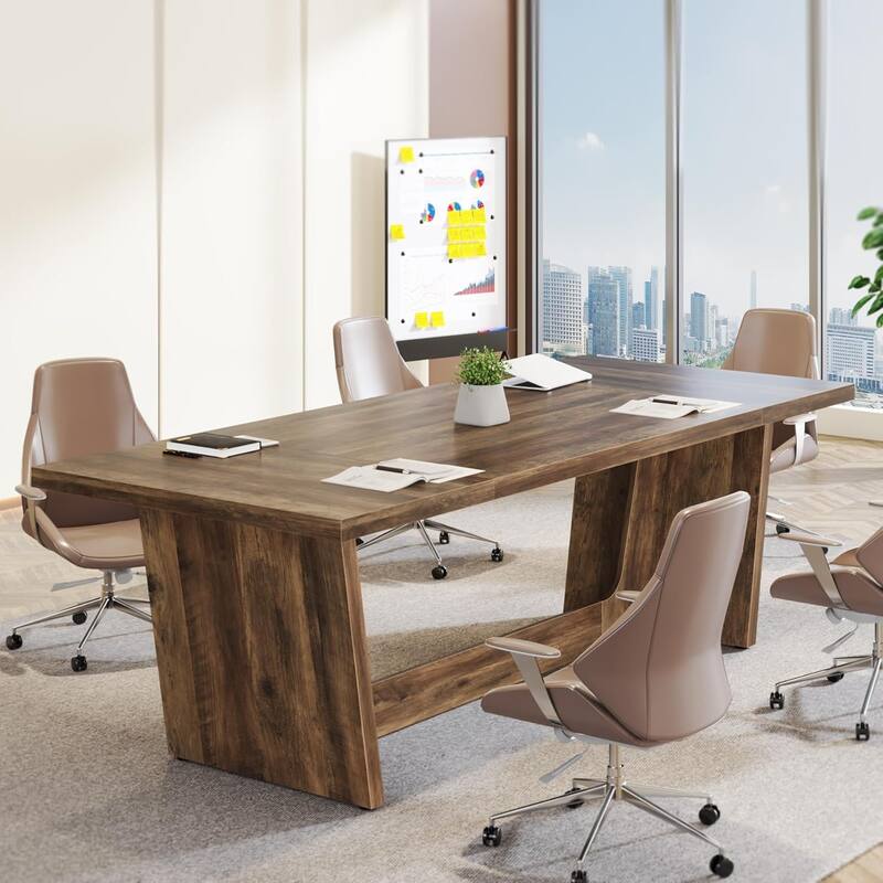 71 Inches Executive Desk, Large Home Office Desk with Solid Wooden Pedestal