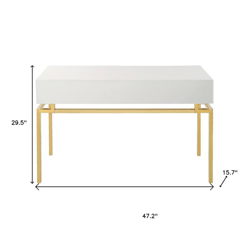 HomeRoots 47" White and Gold Wood Console Table With Two Drawers - 47.20 in. x 29.50 in. x 15.70 in.