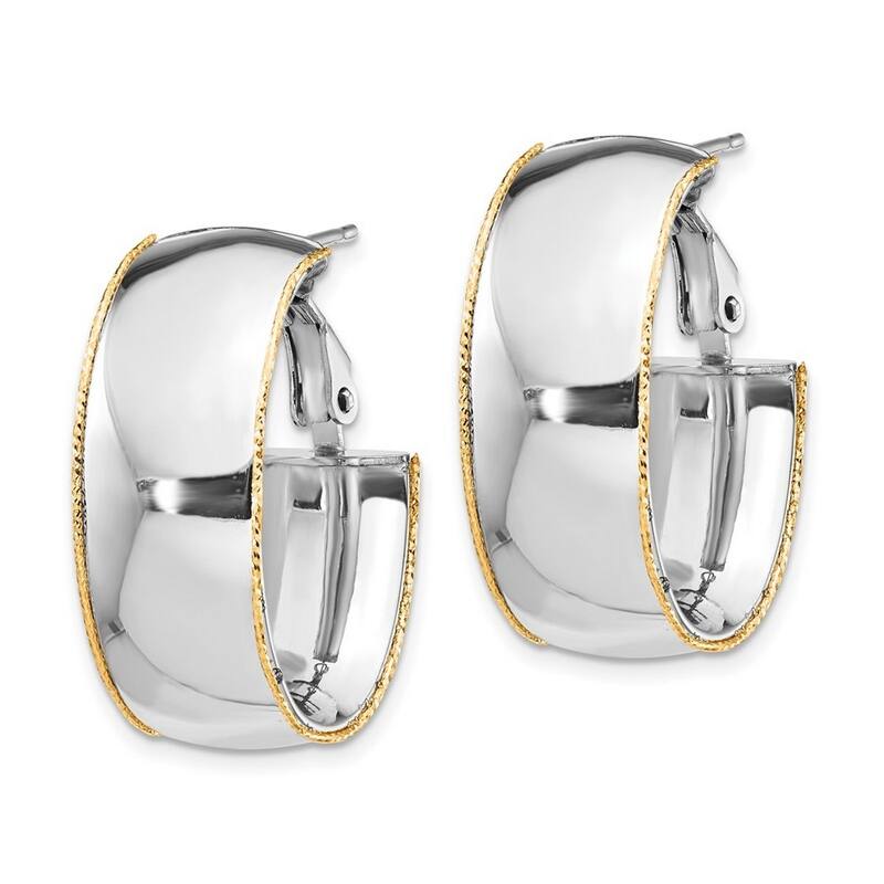 Curata 14k White Gold 9.5mm Polished With Yg Sparkle Cut Wire Accent Oval Hoop Earrings - 26.08x18