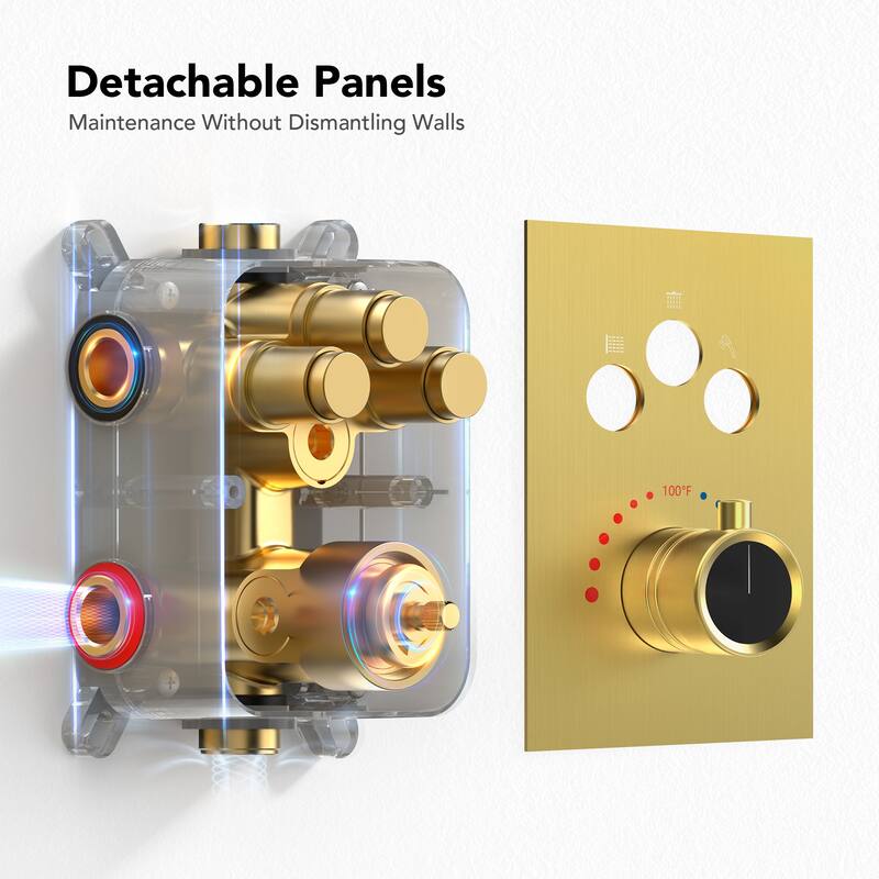 Thermostatic Shower System 12" Rain Shower Head with High Pressure Handheld Spray