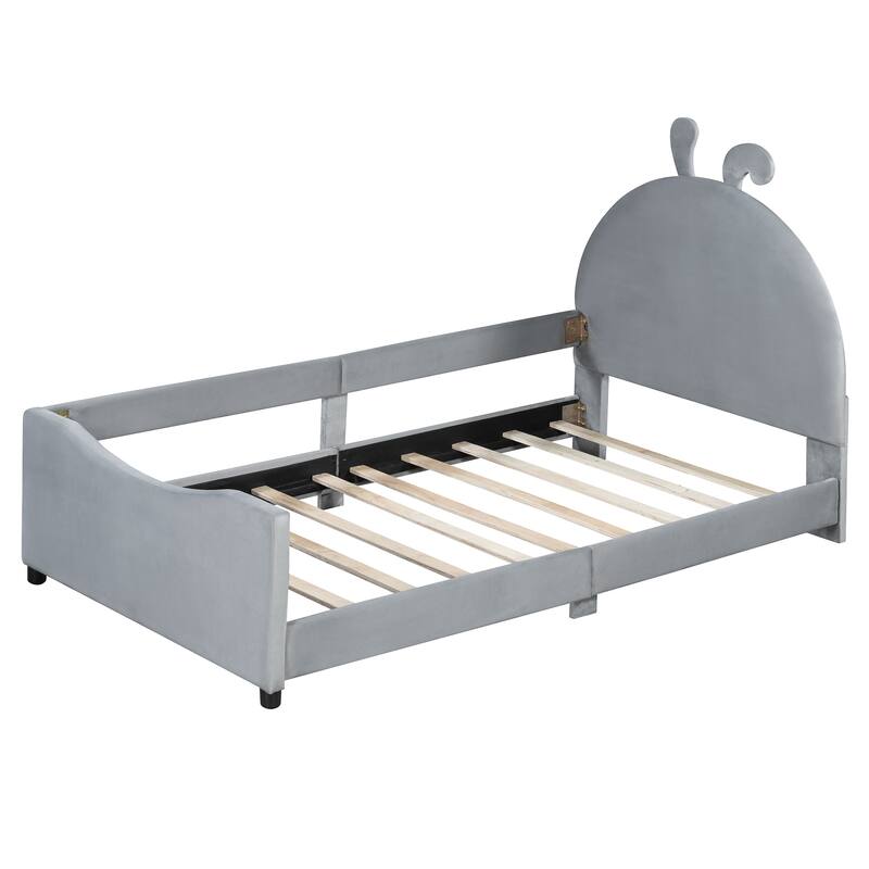 Twin Size Upholstered Daybed with Rabbit Ear Shaped Headboard for Home Office