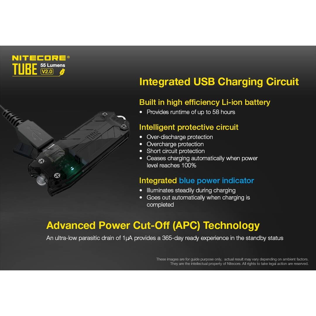 Nitecore Tube V2.0 DEL Rechargeable Porte-clés torche 55 LM 9 G Wild Sky Gear Ul