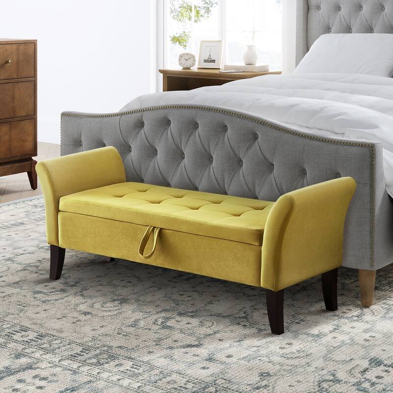 Ramiro Contemporary Velvet Storage Bench by HULALAHOME - Mustard