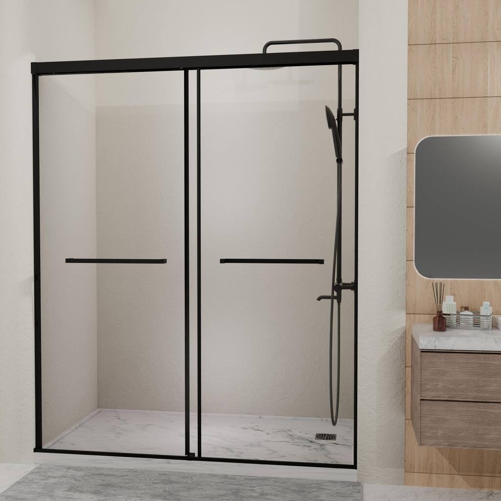 GDFStudio - Santiago Semi-Frameless Double Sliding Shower Door with Tempered Glass and Smooth Glide System