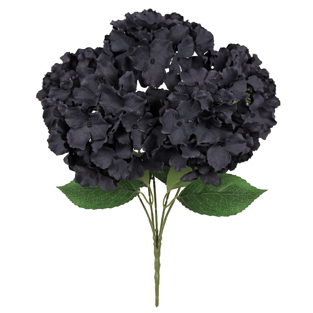 Set of 2 Black Artificial Hydrangea Flower Stem Bush Bouquet 19in - 19" L x 12" W x 12" DP