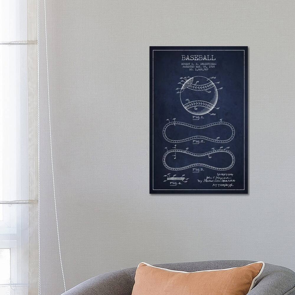 iCanvas "Baseball Navy Blue Patent Blueprint" by Aged Pixel Canvas Print