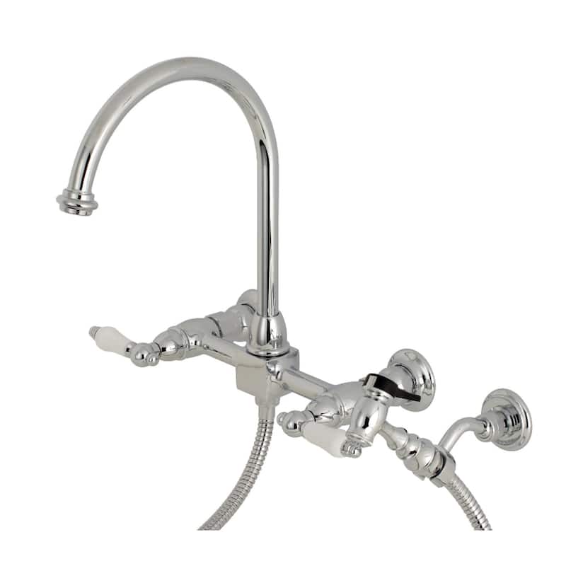 Kingston Brass Restoration 1.8 GPM Wall Mounted Bridge Kitchen Faucet - Polished Chrome