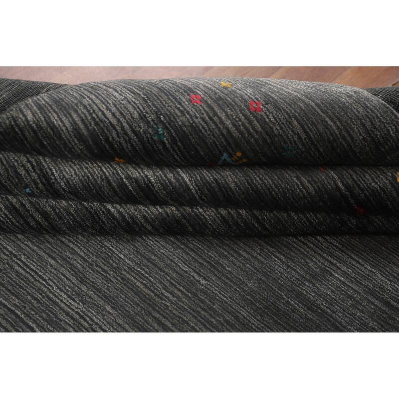 Tribal Gray Gabbeh Indian Area Rug Hand-Knotted Wool Carpet - 7'9" x 9'9"