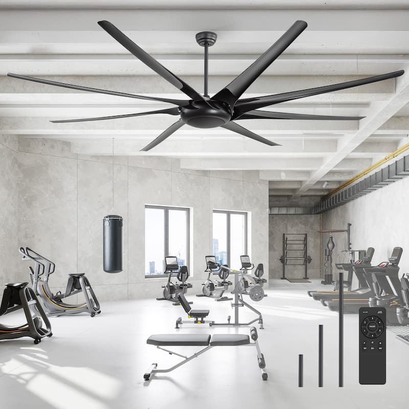 Large 100-inch 8-Blade Matte Black Ceiling Fan with Remote,No Light - Remote