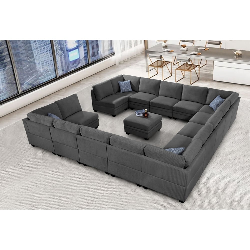 16 PC Modular Corduroy Sectional With Ottoman