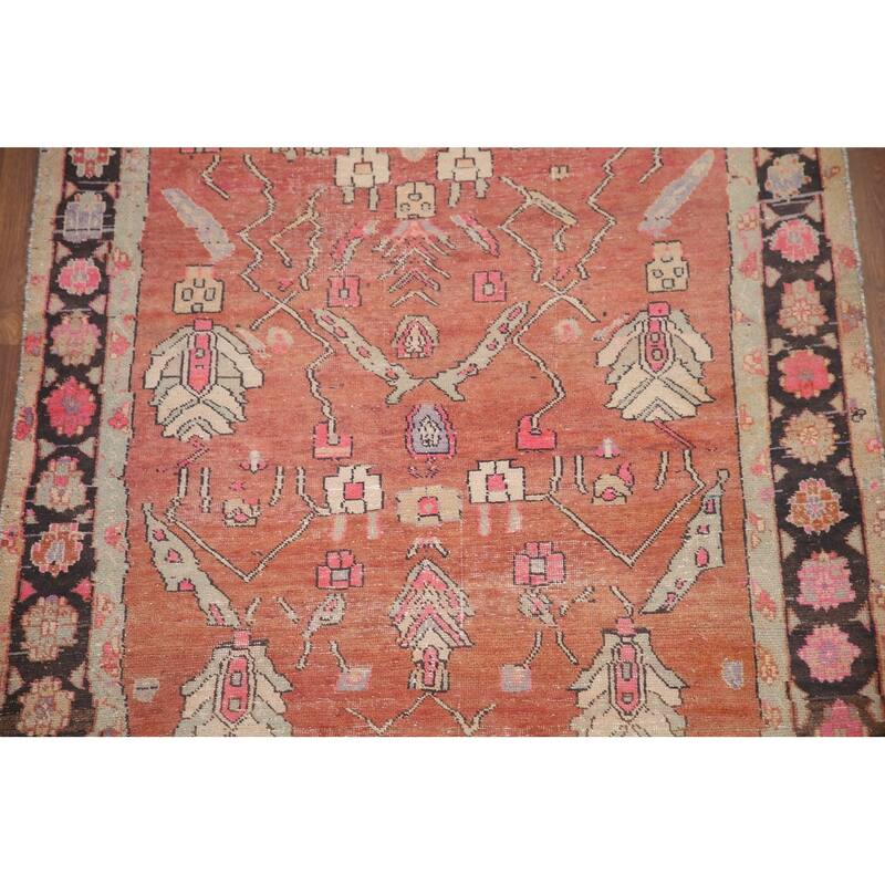 Hand Knotted Oriental 100% Wool Carpet Traditional All-Over Oranges & Rust Tabriz Runner Rug - 9' 7'' X 4' 2''
