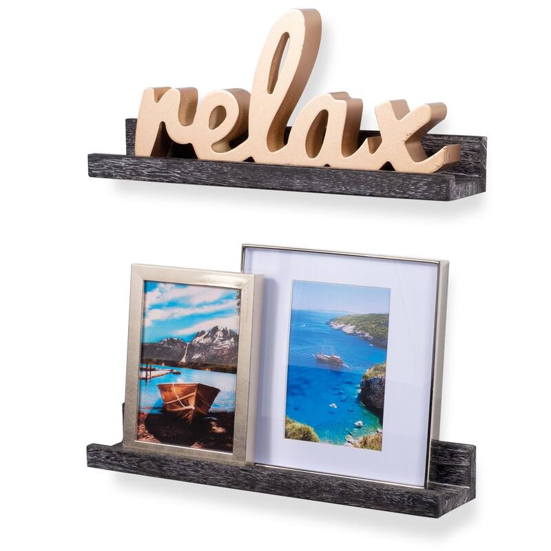 Rustic State Solid Wood Picture Ledge Wall Shelf 17 Inch - Pack of 2