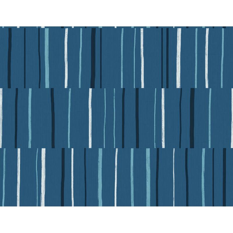 Seabrook Designs Block Lines Unpasted Wallpaper - 27 in. W x 27 ft. L - Blueberry, Midnight, and Blue Skies