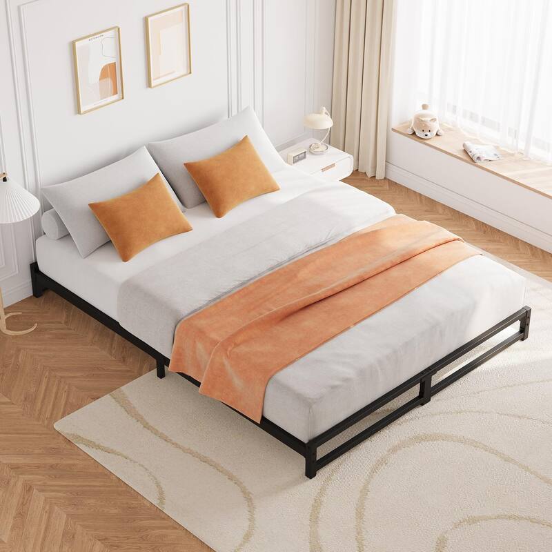 Metal Platform Bed Frame with Steel Slats Support