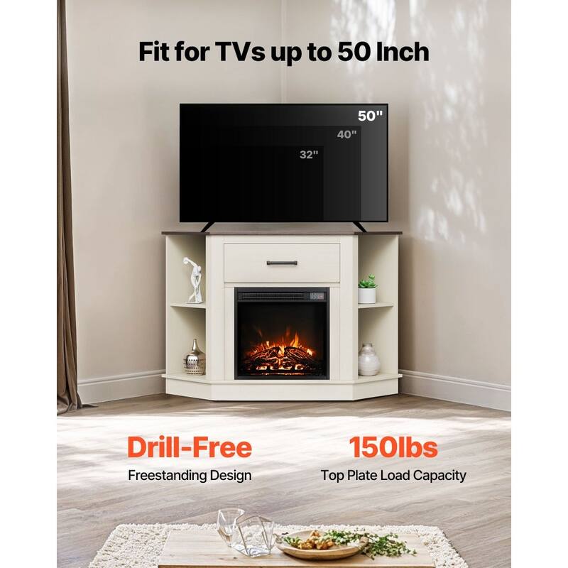 50" TV Stand with Electric Fireplace and Temperature Control LED Lighting Storage Drawers - 47.24” x 20.08” x 31.89”