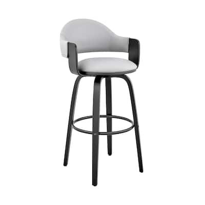 30" Rich Grey Faux Leather Walnut Wood Bar Stool - 40" x 20" x 20".