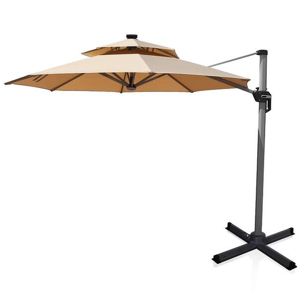 Shop Black Friday Deals On Costway 10ft Solar Led Patio Offset Umbrella 360degree Rotation Usb Overstock 31647063