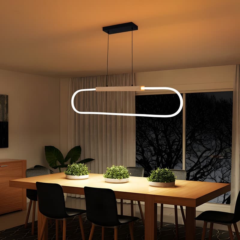 47.2" Modern LED Pendant Light Dimmable Acrylic Wood Chandelier Adjustable Hanging Light Fixture for Dining Room Kitchen Island