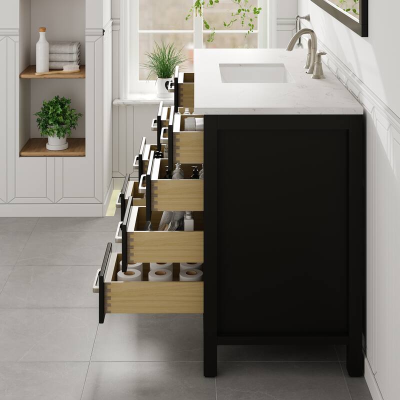 Eviva Aberdeen 42"W x 22"D Bath Vanity with Carrara Quartz Top
