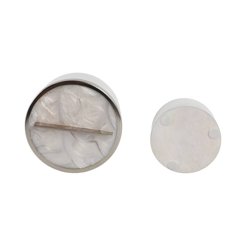 Elegant Round Decorative Box with Metal Lid - Set of 2, 7", 5", White - 7.0"