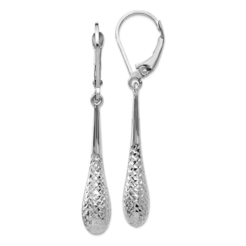 Curata 10k or 14k Yellow or White Gold Textured Teardrop Leverback Earrings - 44x5.5mm - 14k - White