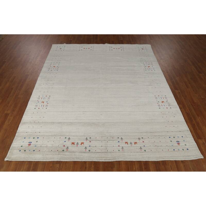 Hand Knotted Oriental 100% Wool Carpet Tribal Tribal Beige & Ivories Gabbeh Area Rug - 9' 11'' X 8' 1''