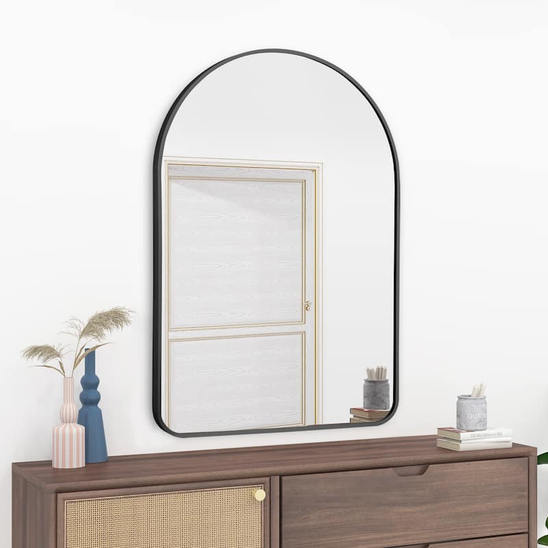 Modern Thin Frame Wall-Mounted Hanging Bathroom Vanity Mirror - 36-24-arch-roundcorner - Gold-Round corner