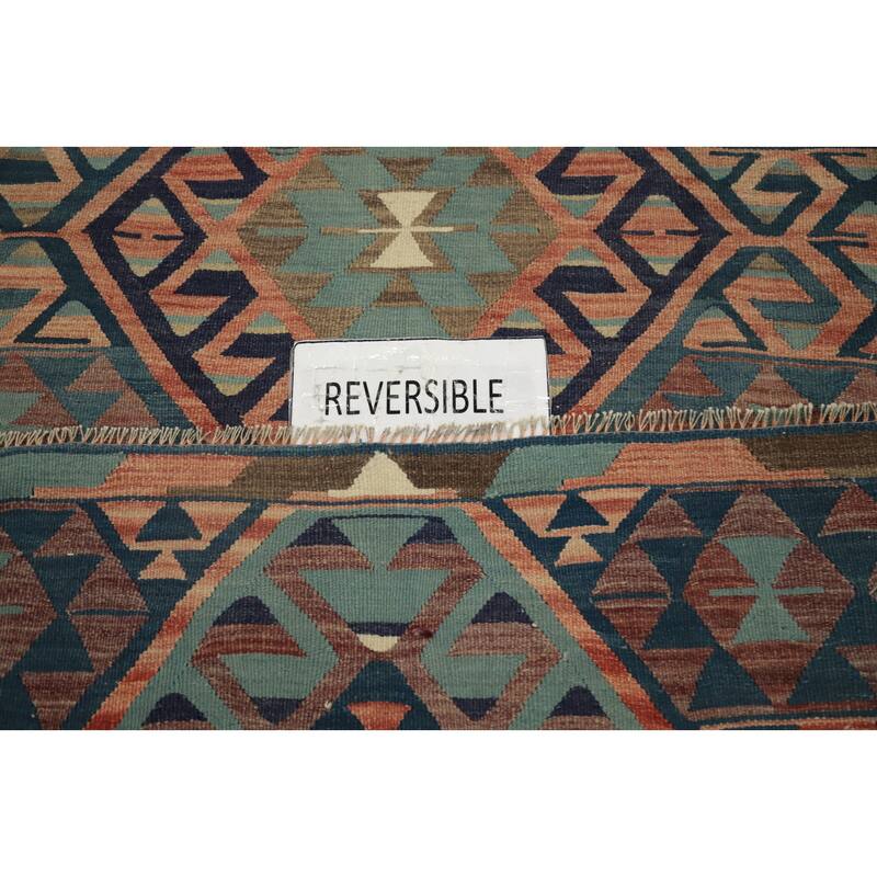 Hand Woven Oriental 100% Wool Carpet Southwestern Tribal Navy Blue & Blues Kilim Area Rug - 9' 9'' X 5' 1''