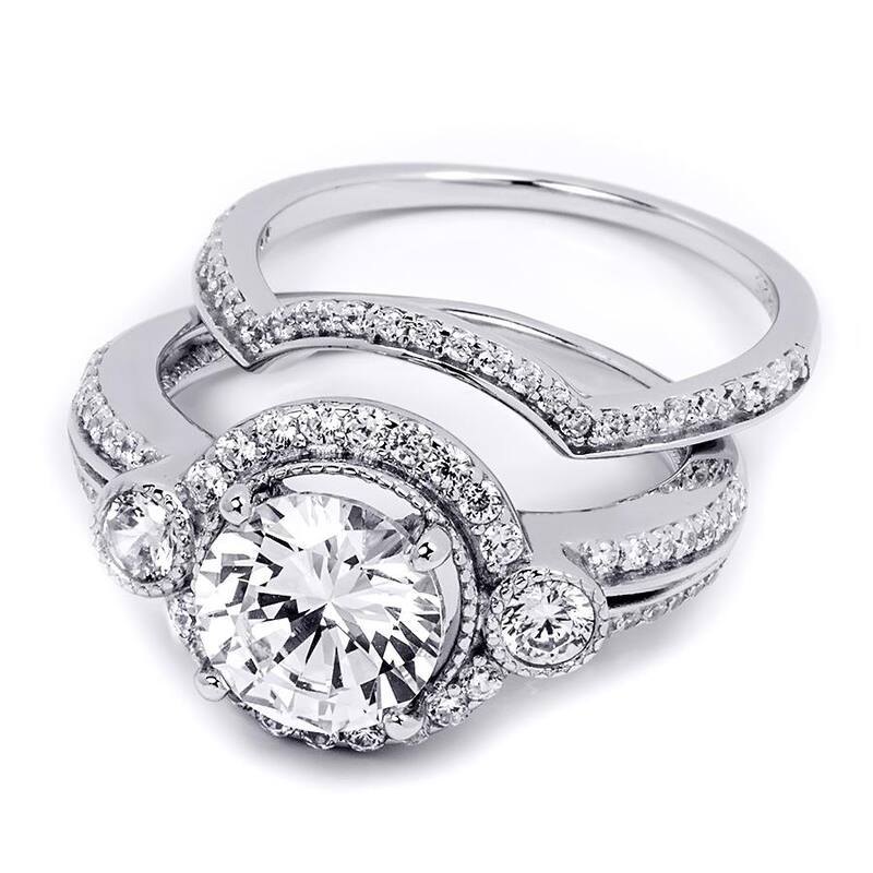 2.5 Carat Classic Wedding Band Engagement Ring Set Round Cut Silver
