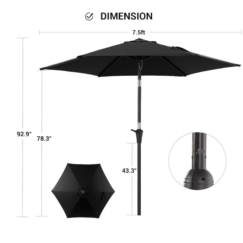 BONOSUKI Patio 7.5FT Market Umbrellas Table Umbrella With Tilt Button