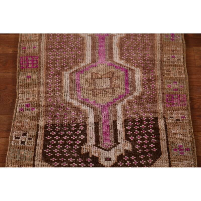 Hand Knotted Oriental 100% Wool Carpet Transitional Tribal Brown Anatolian Area Rug - 3' 0'' X 1' 10''