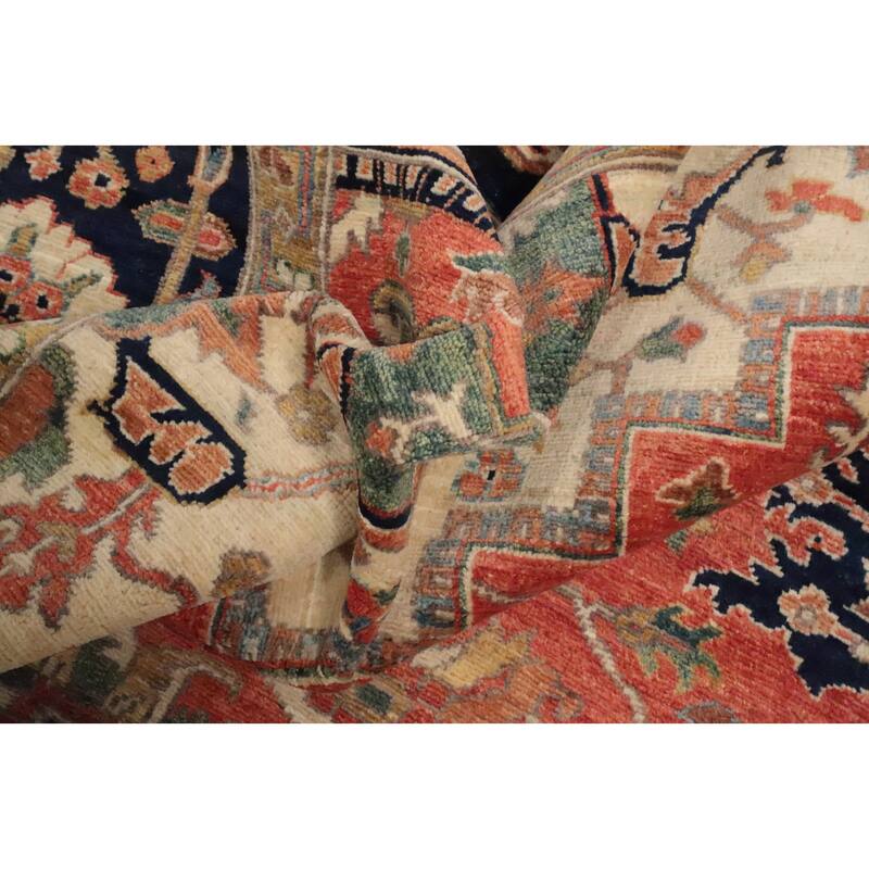 Hand Knotted Oriental 100% Wool Carpet Traditional Medallion Oranges & Rust Heriz (serapi) Area Rug - 10' 3'' X 8' 3''