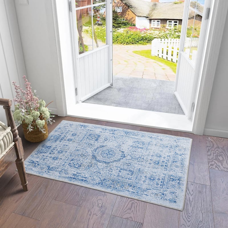 Washable Non-Slip Area Rug,Stain Resistant Low-Pile Carpet,2X3 - 2' x 3' Oval