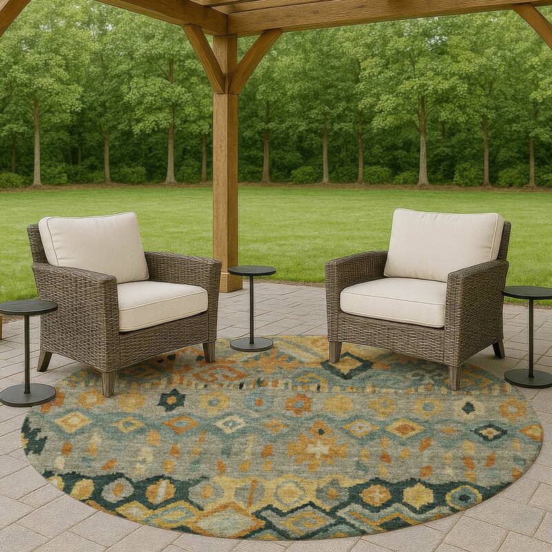 Machine Washable Indoor/ Outdoor Boho Moroccan Chantille Rug - Green - 8' x 8'