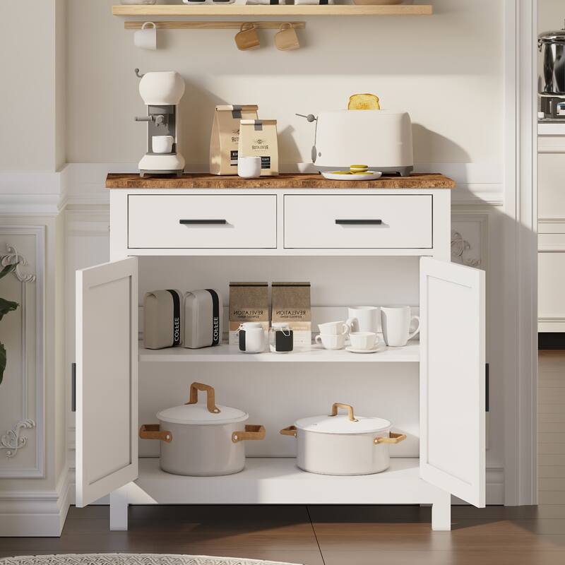 Kitchen Storage Cabinet, Modern Farmhouse Buffet Cabinet with Storage, Coffee Bar with 2 Drawers and 2 Doors