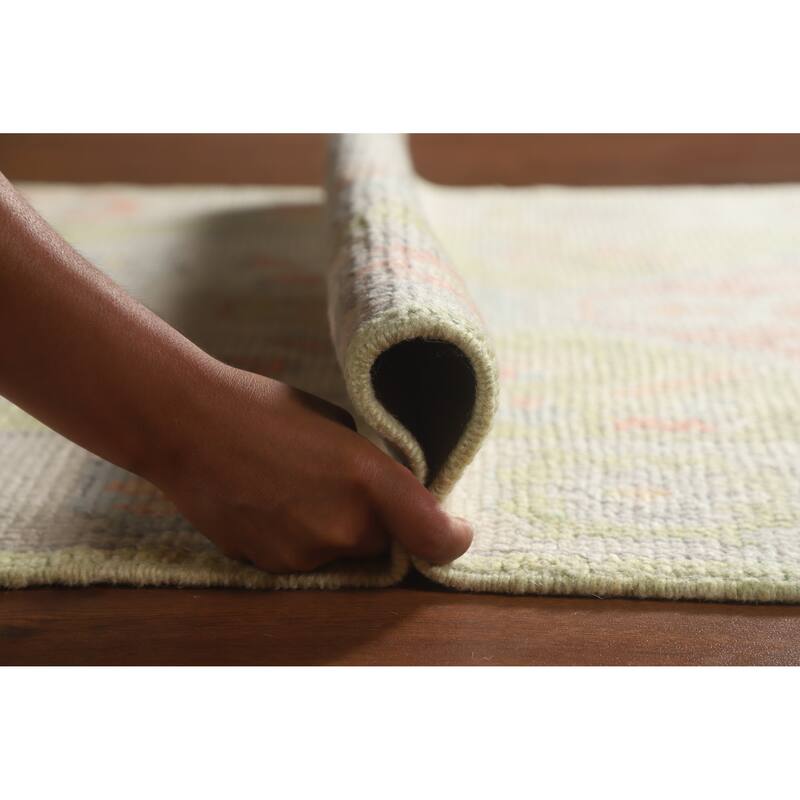 Hand Knotted Oriental 100% Wool Carpet Transitional Geometric Green Oushak Runner Rug - 8' 3'' X 3' 1''