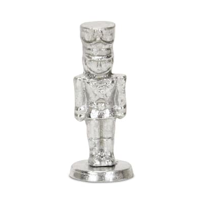 Small Christmas Nutcracker Cast Iron Tabletop Figurine - 5.5" - Silver