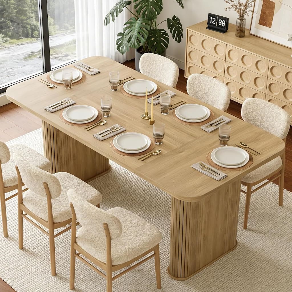 62 inch Kitchen Dining Table with Grille Design for Dining, Home, Office (Only Table)