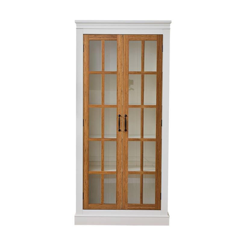 71.2'' Tall Display Cabinet with Glass Doors, Rustic Style China Cabinet, Curio Cabinet for Collectibles Figures Trophies