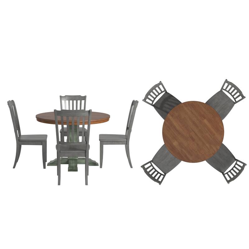 Ronda 45" Round Solid Wood Top Dining Set with Spindle Back Chairs
