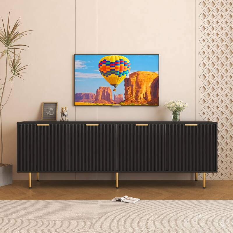 Stylish Contemporary Black Entertainment Center For 80-Inch Flat Screens, Perfect For Living Spaces And Bedroom Areas