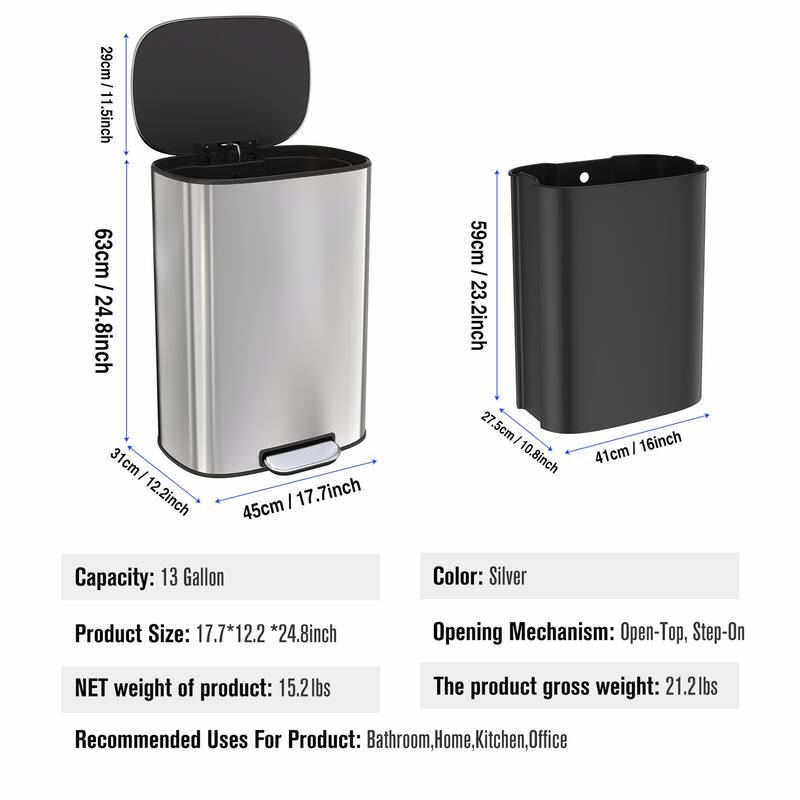 13 Gallon 50L Kitchen Trash Can- S