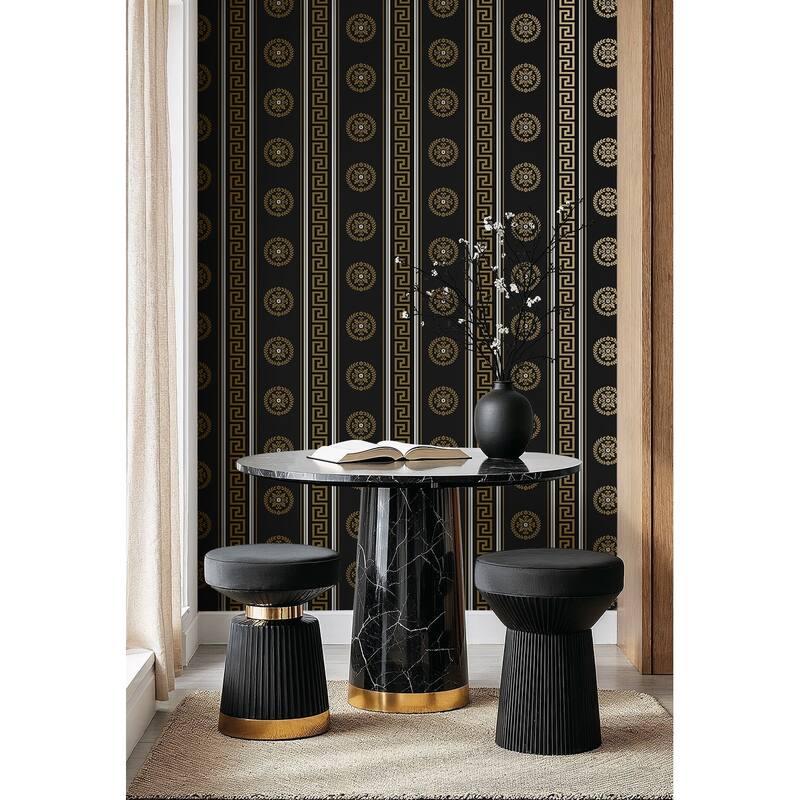 Seabrook Designs Classico Medallion Stripes Non-Woven Unpasted Wallpaper