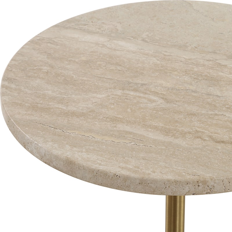 Travertine End Accent Table - 24" - Beige