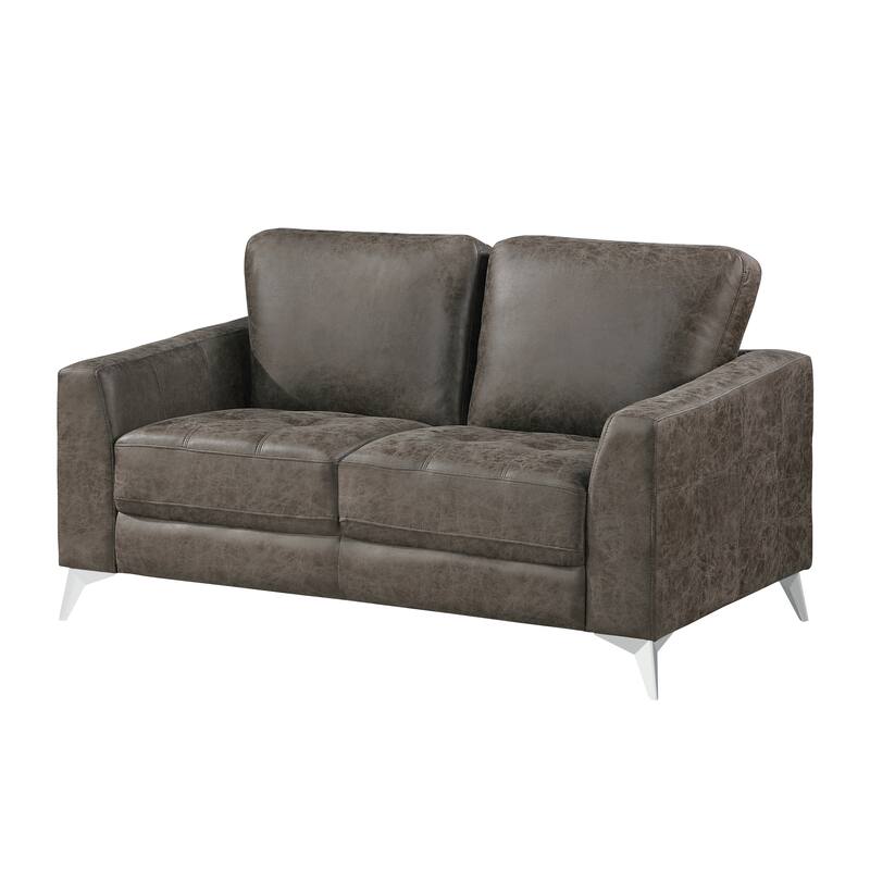 Casie Loveseat, Brownish Gray Microfiber Foam, Chrome Legs 61 Inch